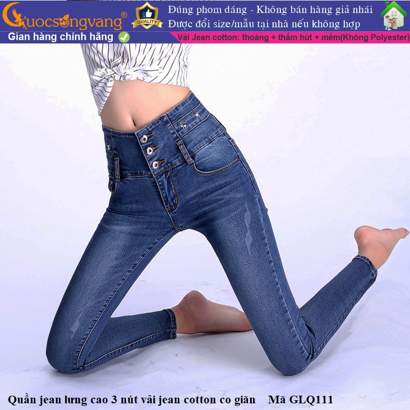 Quần jean nữ lưng cao màu xanh đen quần jean skinny 3 nút GLQ111 Cuocsongvang