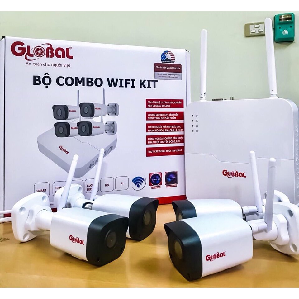 Bộ kit 4 Camera IP Wifi Global Full HD UltraH265 Kèm Đầu Thu Hình Chỉ Cần Cắm Điện Là Chạy