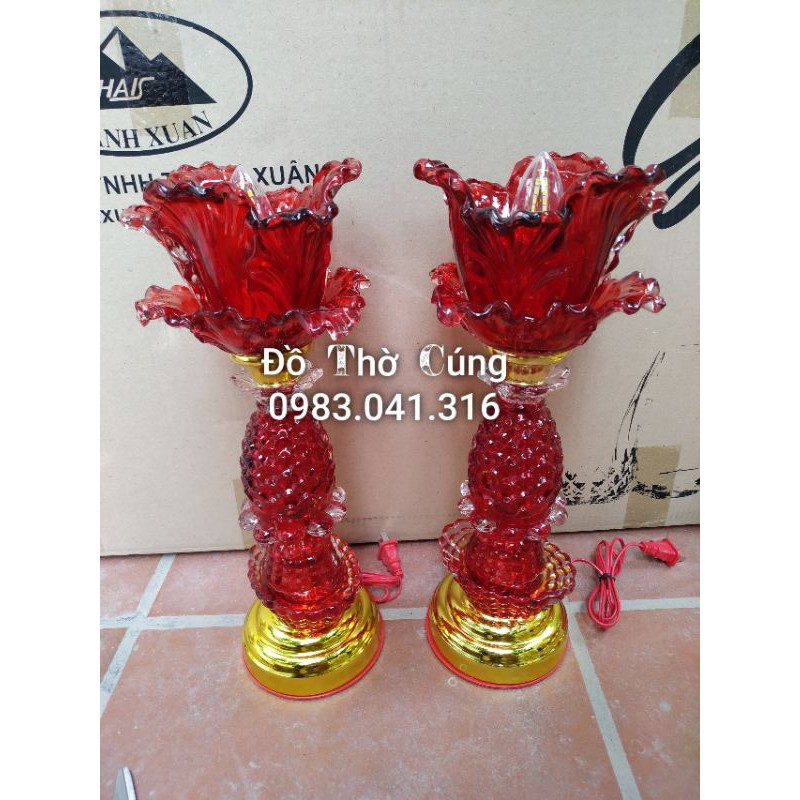 Đèn thờ thủy tinh bông cải cao 45cm