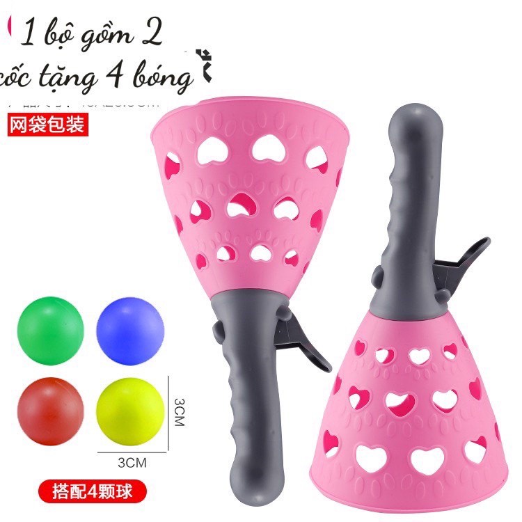 Đồ chơi cốc bắn bóng vui nhộn ⚡ SIÊU HOT ⚡ Cốc bắn bóng giúp phát triển chiều cao, bộ 2 cốc hứng kèm 4 bóng
