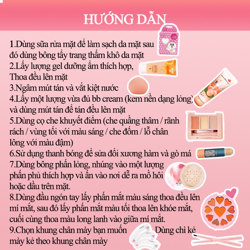 15 pcs Bộ mỹ phẩm trang điểm hoàn chỉnh set người mới bắt đầu không thấm nước viên trang điểm nhẹ tự nhiên (PS-15JT-A01)