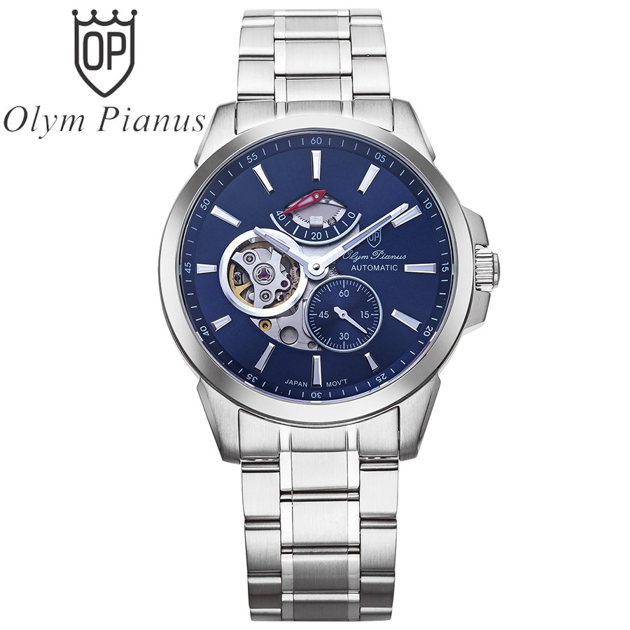 Đồng hồ nam dây kim loại mặt kính sapphire automatic Olym Pianus OP9908-88 OP9908-88.1AGS xanh lam