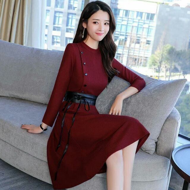 Đầm nữ thanh lịch thiết kế phối dây da thắt eo duyên dáng, màu sắc cá tính, nổi bật QCNP152