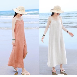 Váy linen 2 dây đi biển mát lạnh[ váy linen + mát lạnh]