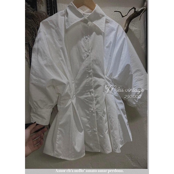 Áo sơ mi chiết xếp ly eo tôn dáng, Áo sơ mi kiểu nữ 2 màu dáng free size
