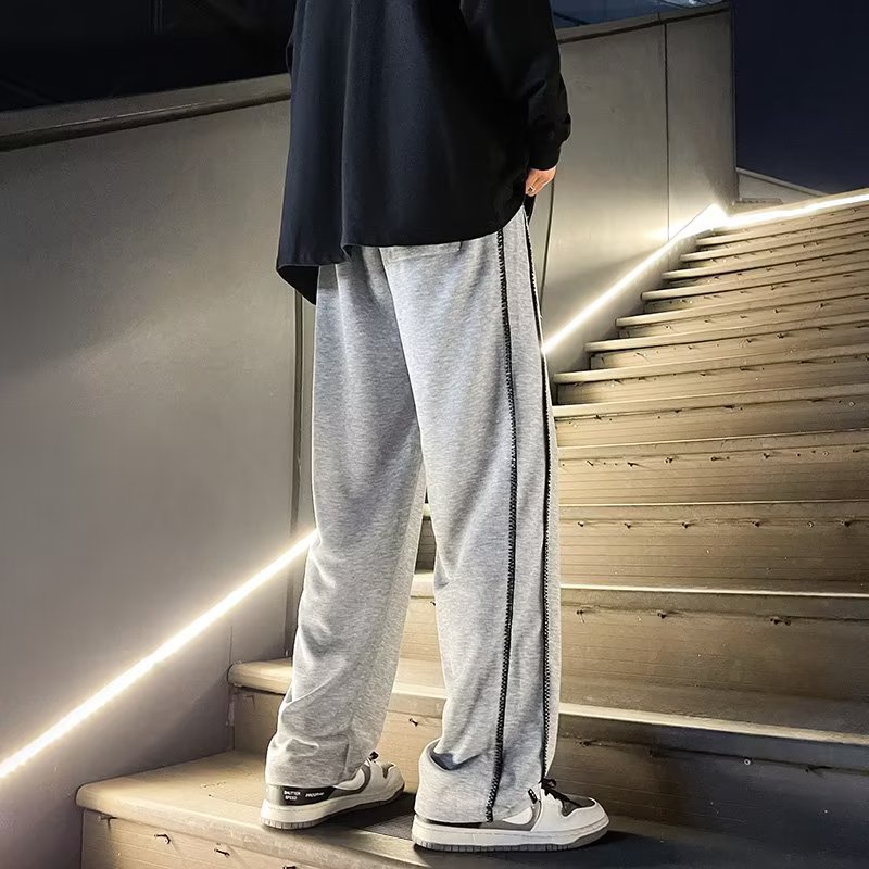 Quần Thể Thao Ống Rộng Phối Họa Tiết Kẻ Sọc Thời Trang Đường Phố Âu Mỹ 2022 Cho Nam