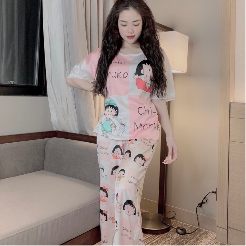 Bộ Pijama, Đồ bộ nữ mặc nhà lụa satin cao cấp mềm mịn hoạ tiết siêu dễ thương