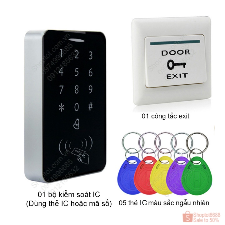 (Shoptot) Bộ kiểm soát vào ra, mở khóa điện từ bằng thẻ IC hoặc ID tùy chọn-mã số, kèm 5 thẻ ID-IC và công tắc exit