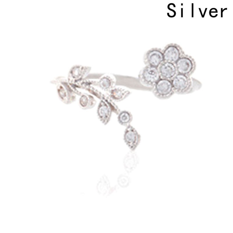 Nhẫn thiết kế hở hoạ tiết hoa lá đính đá nhân tạo thời trang