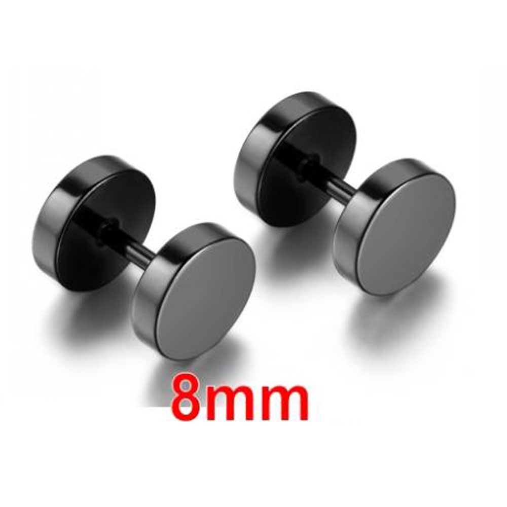 1 Đôi Khuyên Tai Hình Quả Tạ Màu Đen Bằng Thép Không Gỉ Unisex