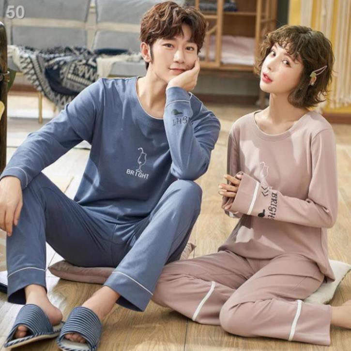 Couple pyjama mùa xuân và thu dài tay cotton nam nữ hè kimono mỏng phù hợp với sinh viênB  ཾ ❕