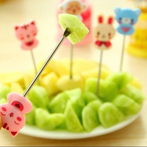 Set 8 Nĩa Ăn Trái Cây Bằng Thép Không Gỉ Hình Hoạt Hình Dễ Thương