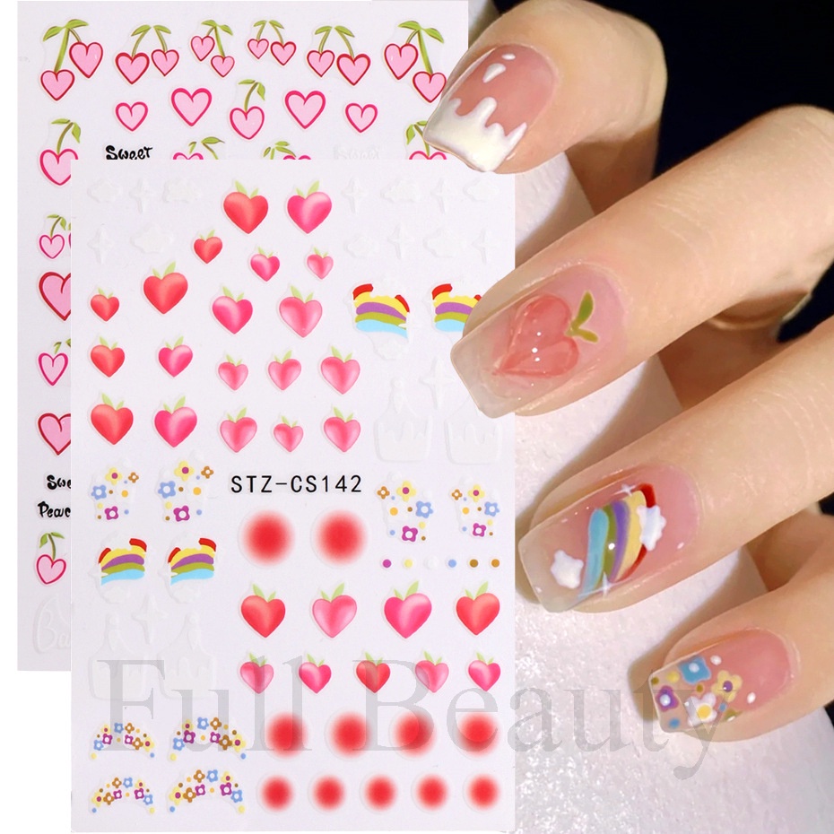 Miếng Dán Trang Trí Móng Tay Chống Thấm Nước Họa Tiết Hoa Và Cầu Vồng Dễ Thương