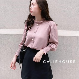 [A909] Aó sơ mi hồng dài tay cổ bèo cho nữ siêu nữ tính [Bobifashion]