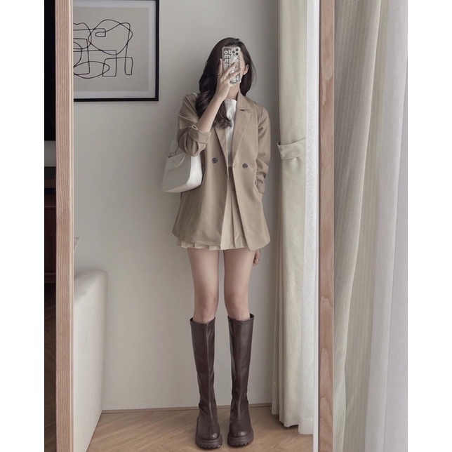 Áo blazer nữ 1 lớp dài tay túi hộp hiện đại 2 cúc sang chảnh form suông đủ màu