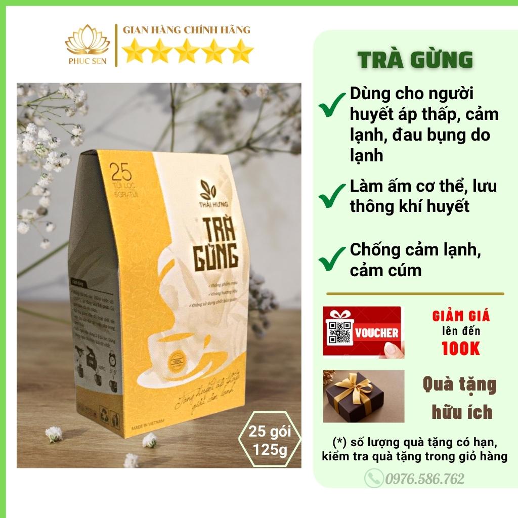 Trà Gừng Thái Hưng (Hộp 25 túi lọc x 5g) Giải cảm lạnh, tăng huyết áp thấp