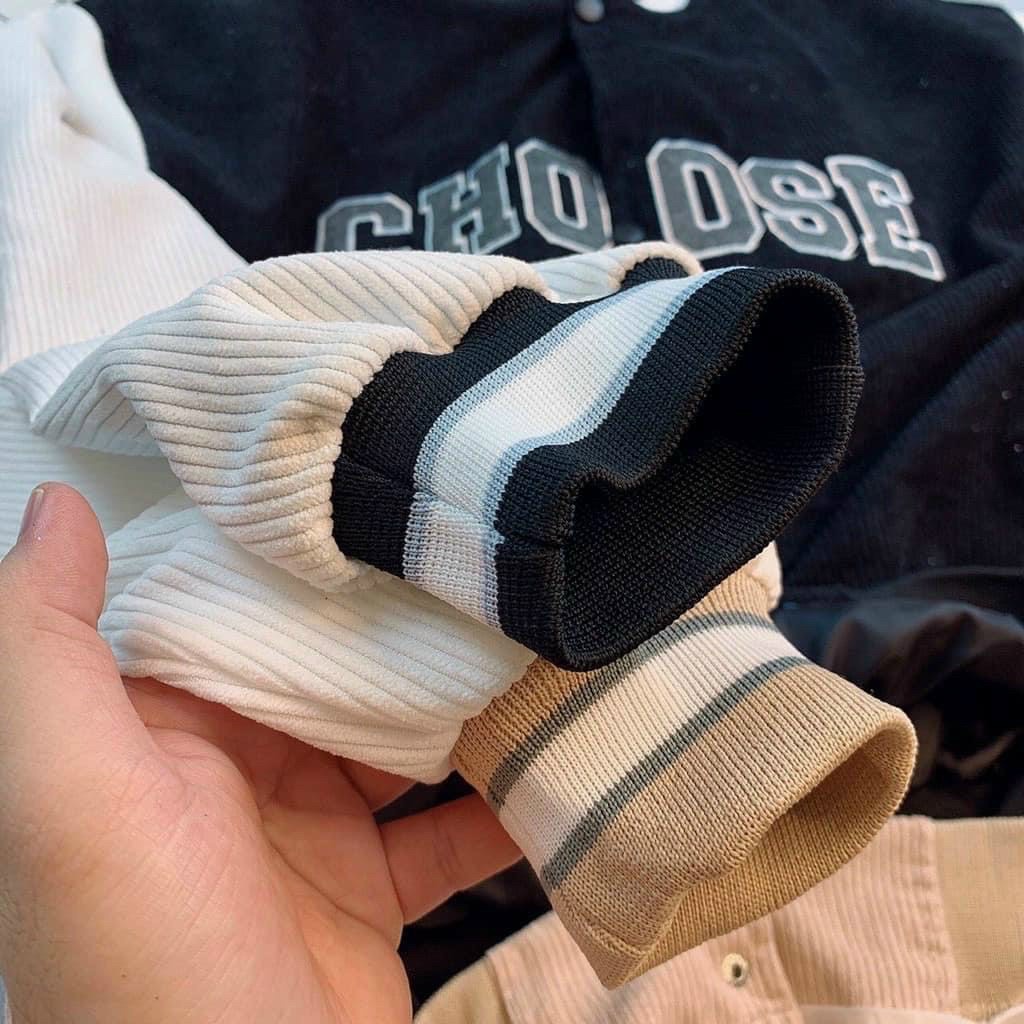 Áo Khoác Bomber Nhung Gân Nam Nữ Unisex Logo Thêu Chất 2 Lớp Dày Dặn Phong Cách Hàn Quốc (Choose)