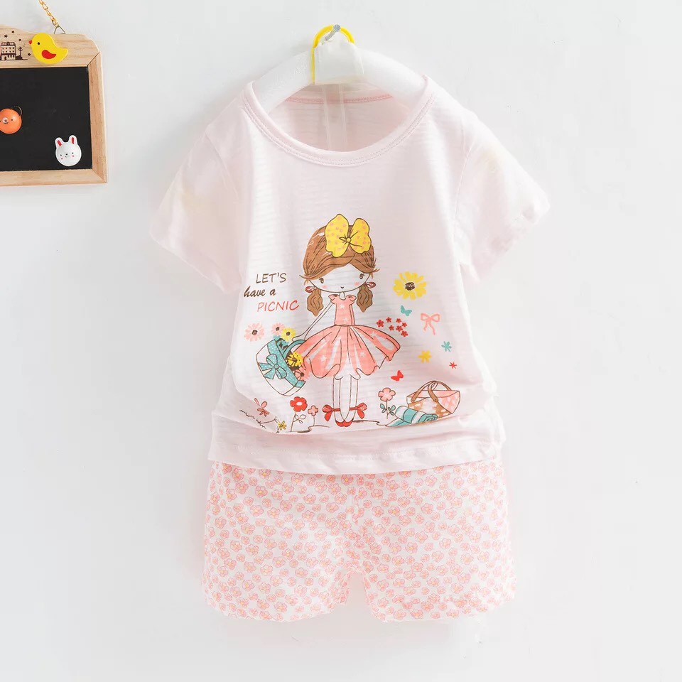 BỘ COTTON SỢI TRE HÀNG QUẢNG CHÂU CHO BÉ GÁI SIZE 9-16KG