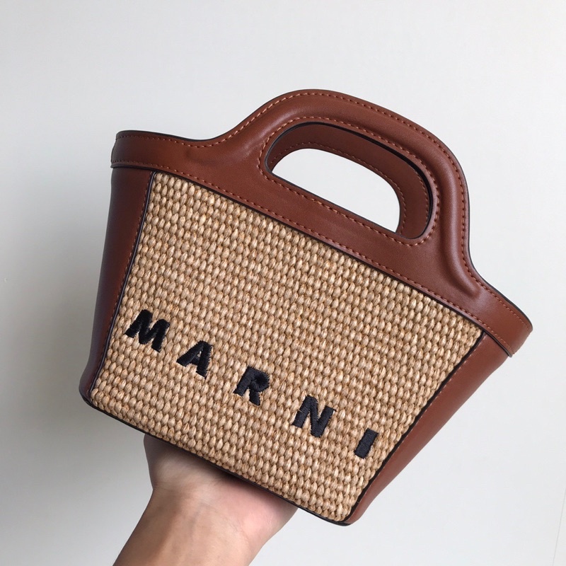 Túi xách nữ cao cấp thương hiêun Marni da thật cao cấp phối cói