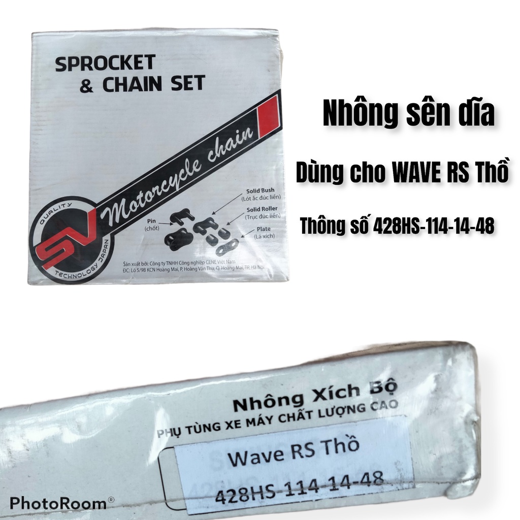 Bộ Nhông Sên Dĩa Bền Đẹp, Giá Tận Xưởng, Dùng Cho Wave RS Thồ Thông Số 14-48-S45C-114L-428HS