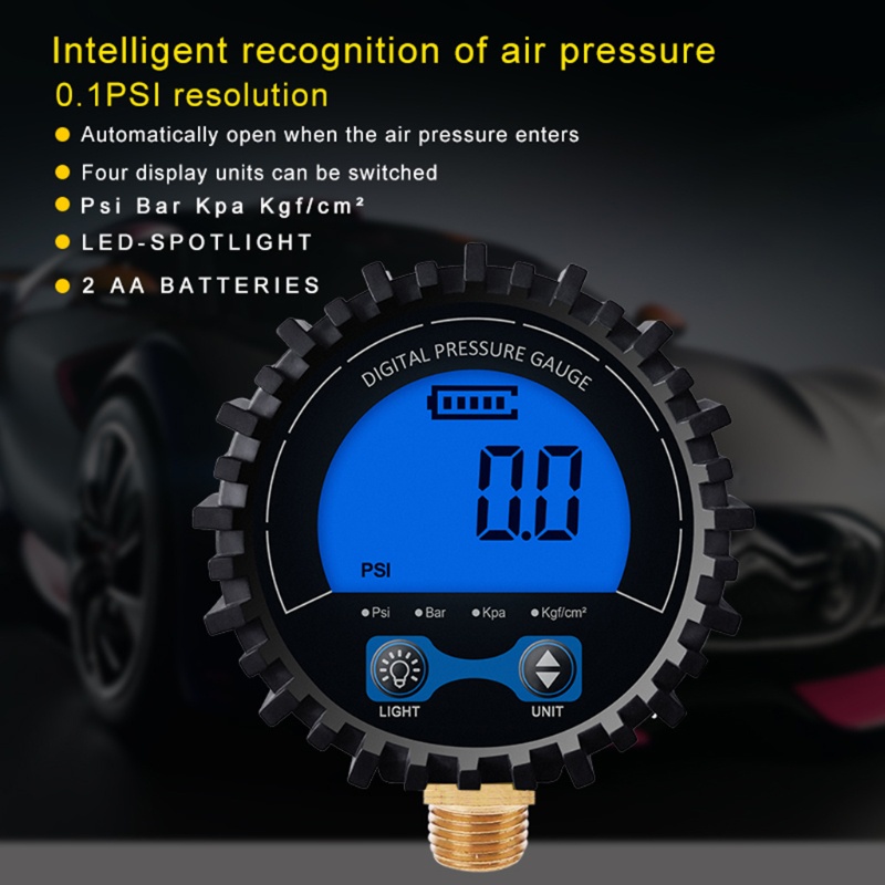 Đồng Hồ Đo Áp Suất Kỹ Thuật Số 0-200 Psi / Kpa / Bar / kgf Cm2 Có Đèn LED
