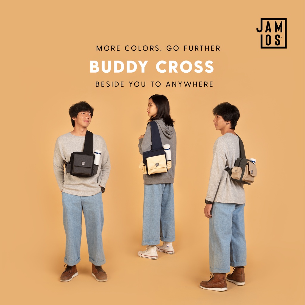 Jamlos Buddy Cross - Túi đeo chéo dáng hộp sau lưng trước ngực thời trang đa dụng tiện ích vải canvas nhiều ngăn