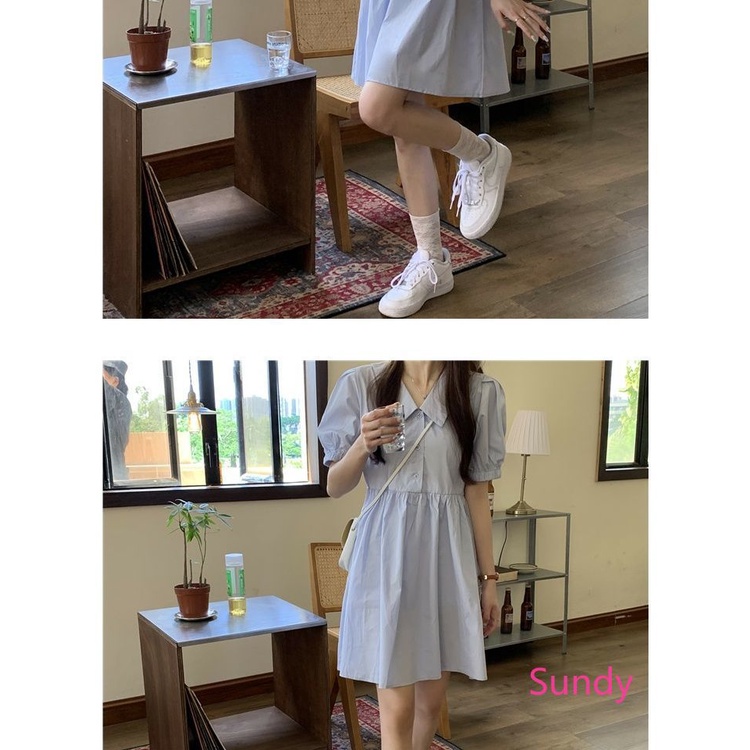 Đầm Tay Phồng Cổ Polo Thời Trang Mùa Hè Pháp Cho Nữ