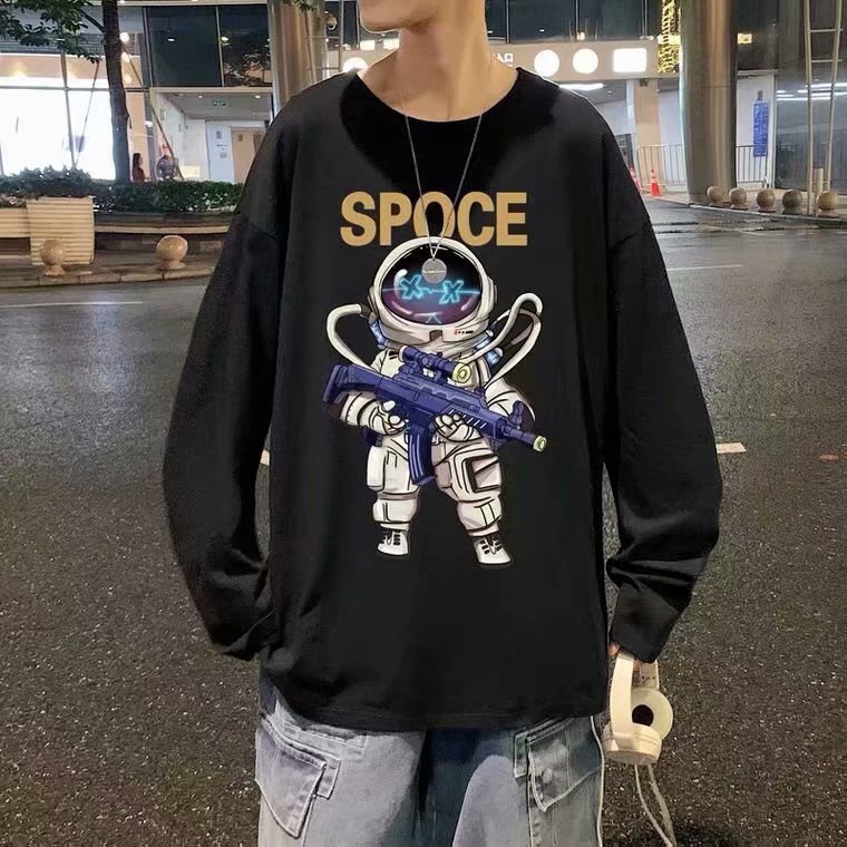 Áo thun nam phi hành gia dài tay có cổ in hình phi hành đoàn (M-3XL)