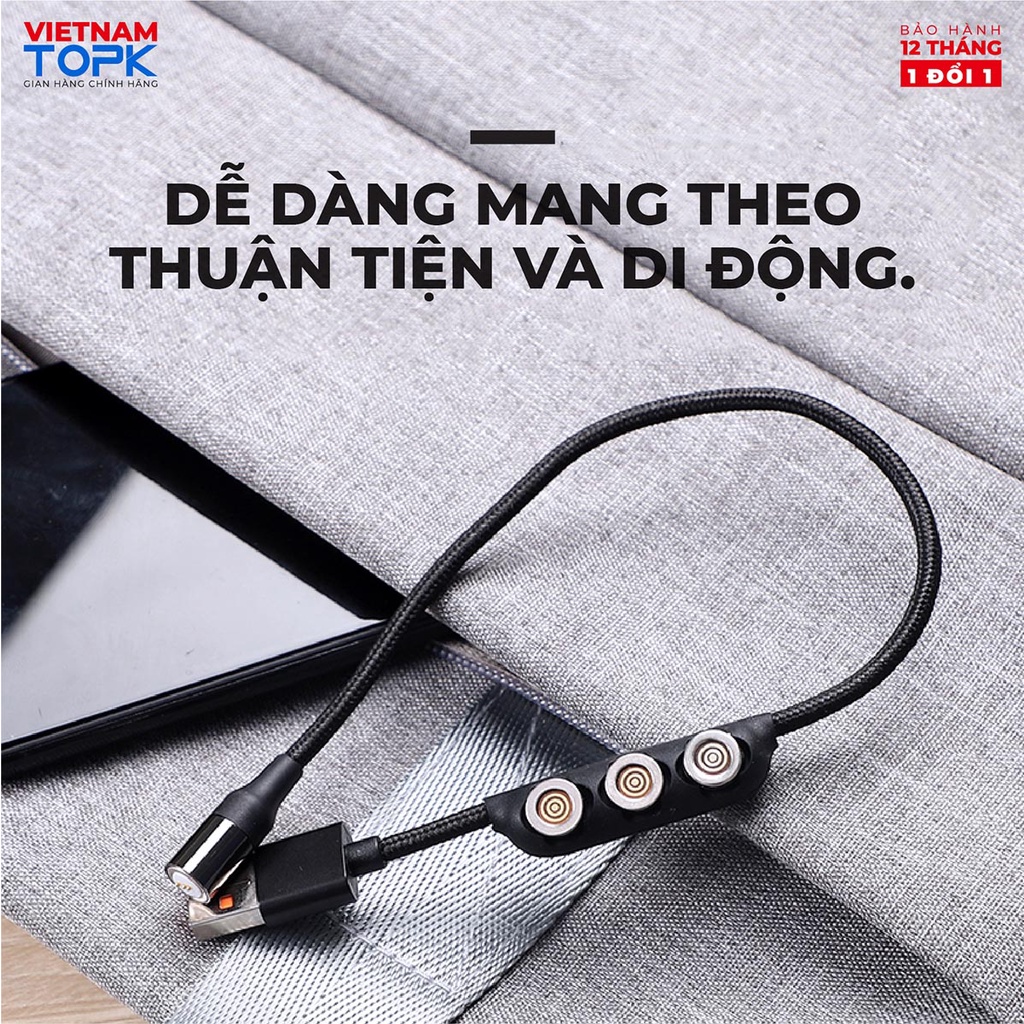 Hộp đựng giắc cắm cáp nam châm TOPK L34 Đầu nối Type-C, Lightning, Micro USB Hàng chính hãng - Bảo hành 12 tháng