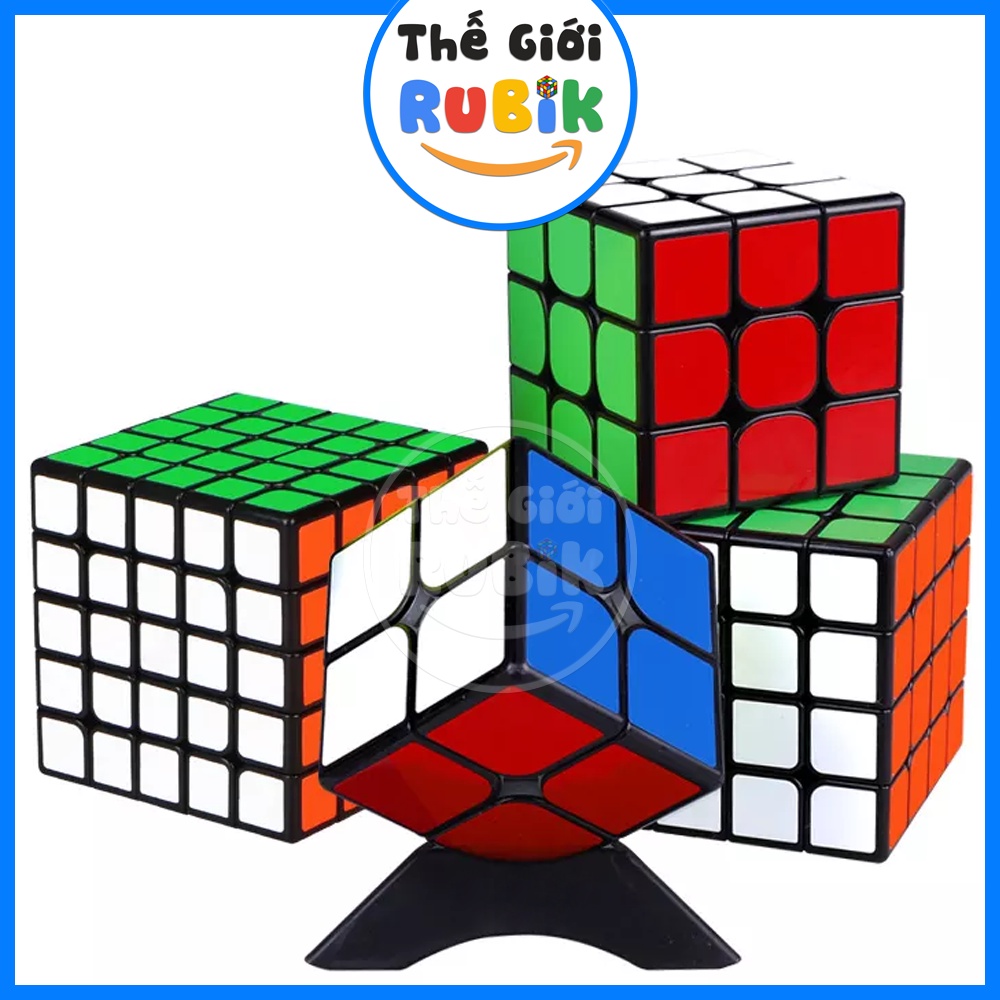 Set 4 Rubik 2x2 3x3 4x4 5x5 MoYu Meilong Viền Đen (Decal Dán) Tặng 4 Đế Kê Hàng Đẹp, Giá Tốt.