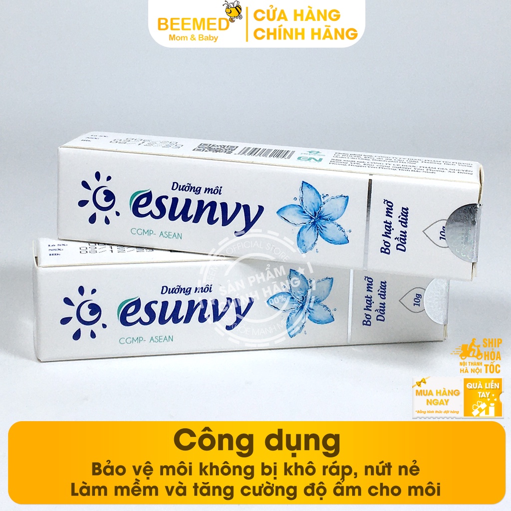 Kem nẻ dưỡng ẩm môi Esunvy từ thảo dược - son dưỡng giảm khô môi từ vaseline, sáp ong, dầu dừa và vitamin E