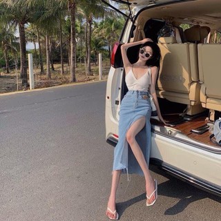 chân váy jean xẻ tà