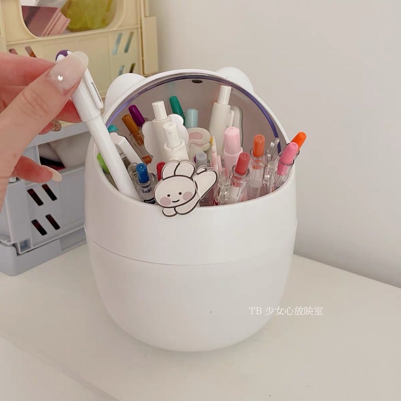 Thùng rác mini , hộp đựng bút cute để bàn hình gấu có nắp dùng decor bàn học