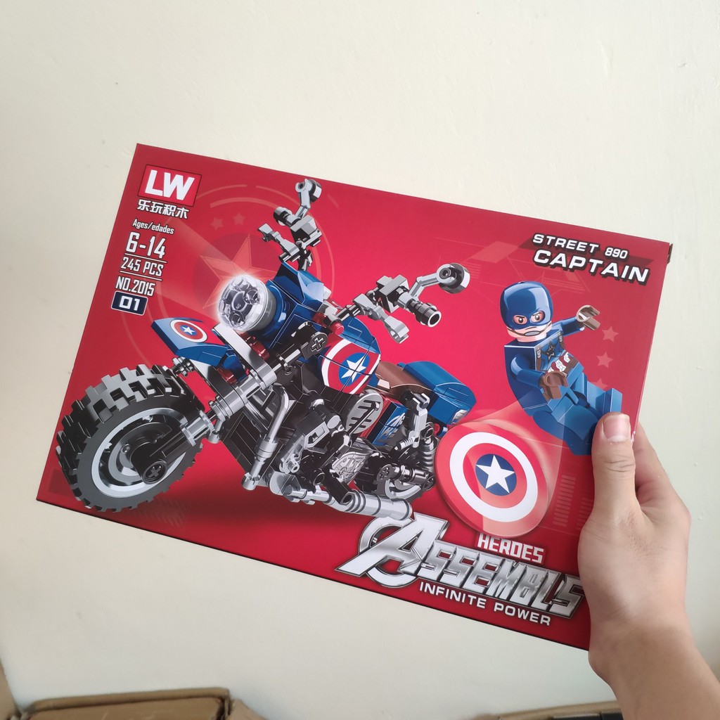 Mô hình Đồ chơi Lắp ráp non lego xe máy Đội trưởng mỹ motor captain america MOC sluban 245+ chi tiết pcs trẻ em logo