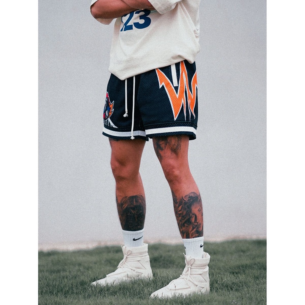 Reserff GSW Quần Short Hai Lớp Lưới Hai Lớp Màu Vàng Đồng Chính Hãng Của Bang Warriors Retro Mỹ