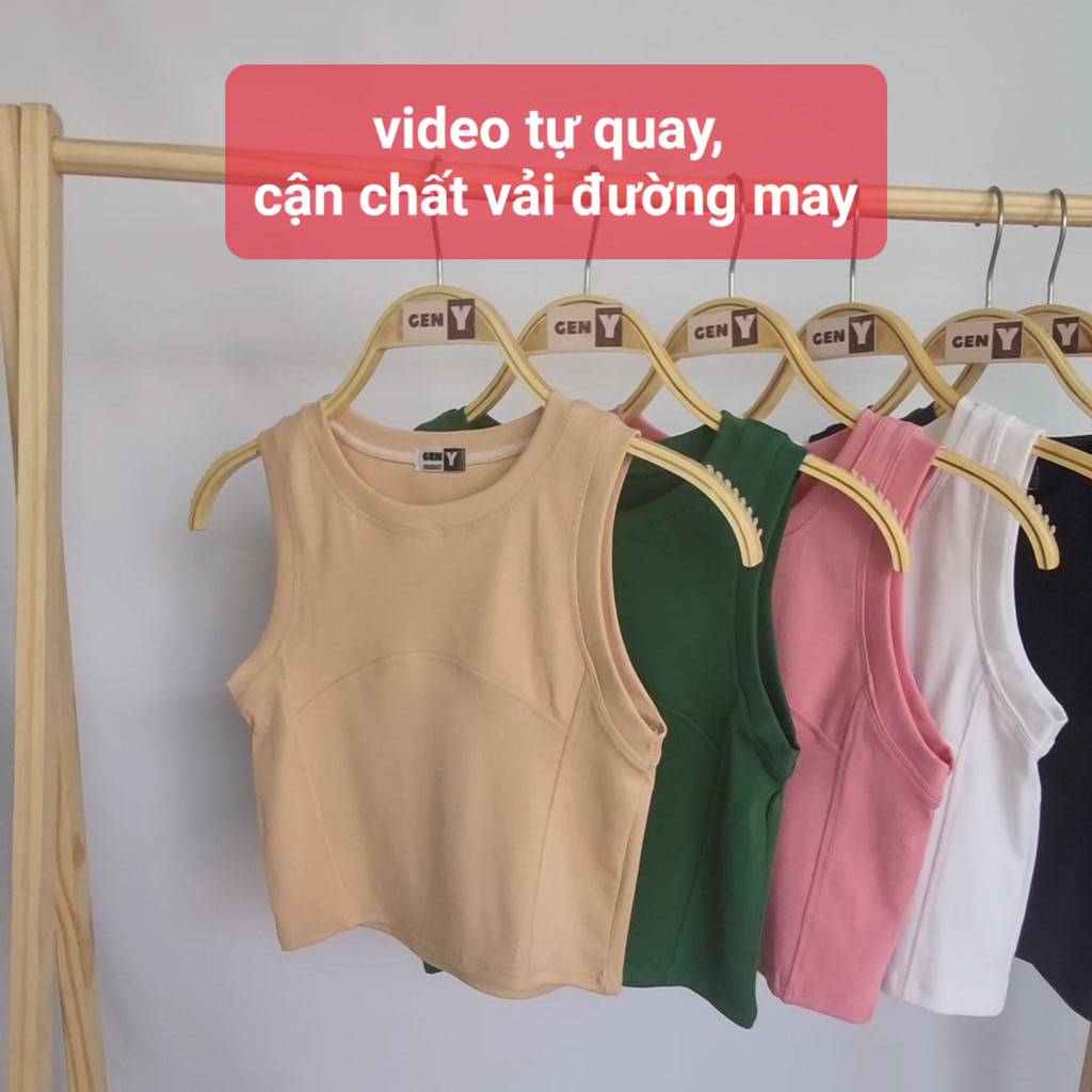 Áo ba lỗ nữ bigsize kiểu viền giữa có mút ngực GenY, Áo croptop 3 lỗ ôm body vải borip nách bo viền cực đẹp -BLBR- | BigBuy360 - bigbuy360.vn