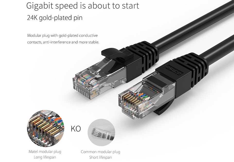 Dây mạng Orico 30m cat 6 bấm sẵn 2 đầu đúc chất lượng cao chuyện chạy công trình PUG C6300BK hỗ trợ 1000 Mbs