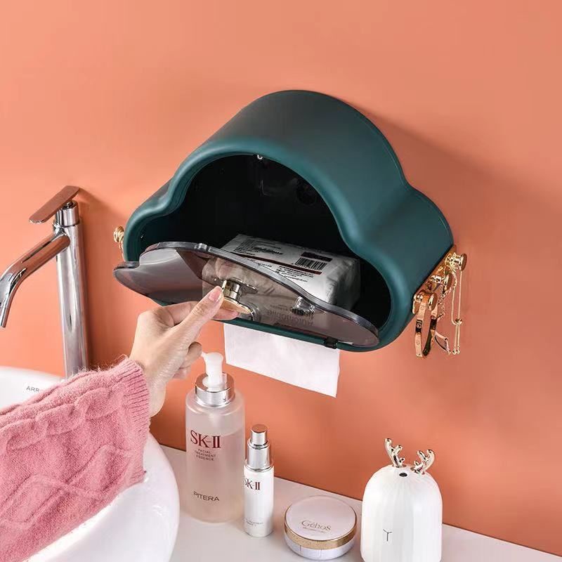 Kệ Đựng Khăn Giấy - Hộp Đựng Mỹ Phẩm Treo Tường Hình Đám Mây Tiện Ích Siêu Xinh Siêu Sang Có Móc Treo
