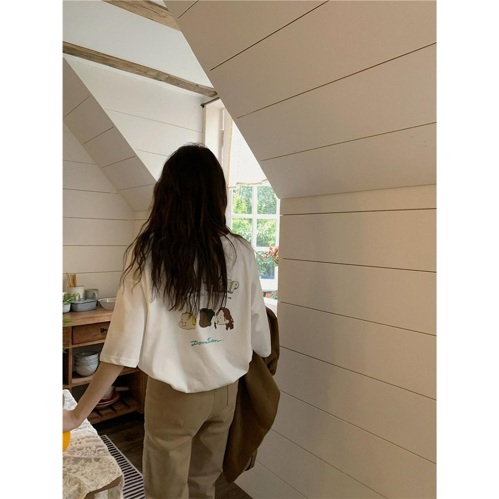 Áo Thun Cotton Nguyên Chất Dáng Rộng Ngắn Tay In Hình Dễ Thương 61121