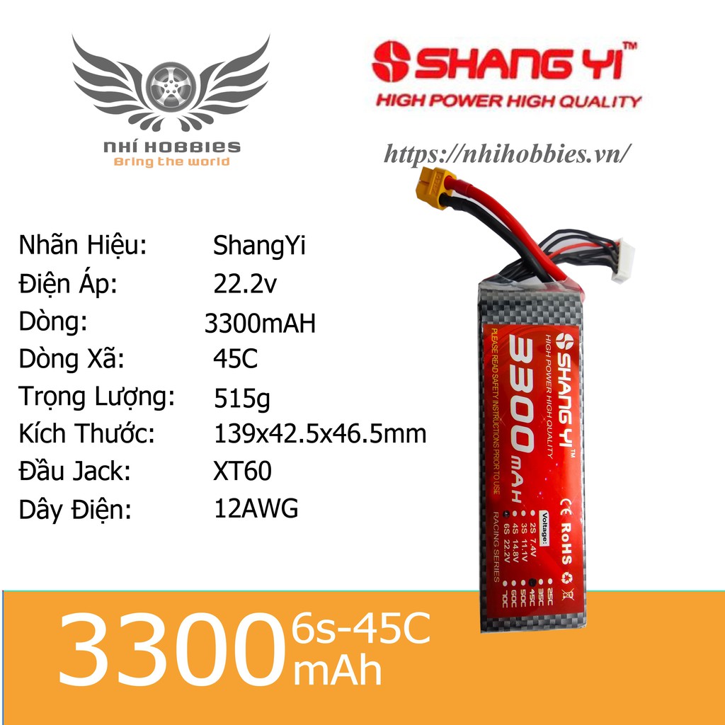 Pin Lipo ShangYi 22.2v 6s 3300mAh 45C