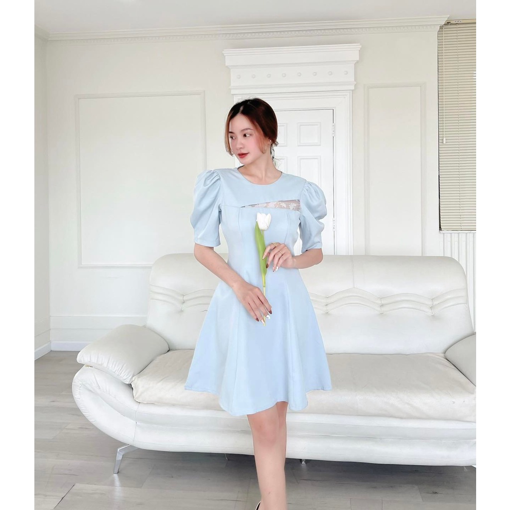 [HÀNG THIẾT KẾ CAO CẤP] Đầm Xòe Khoét Ngực Phối Ren Công Sở / Đi Tiệc Màu Trắng