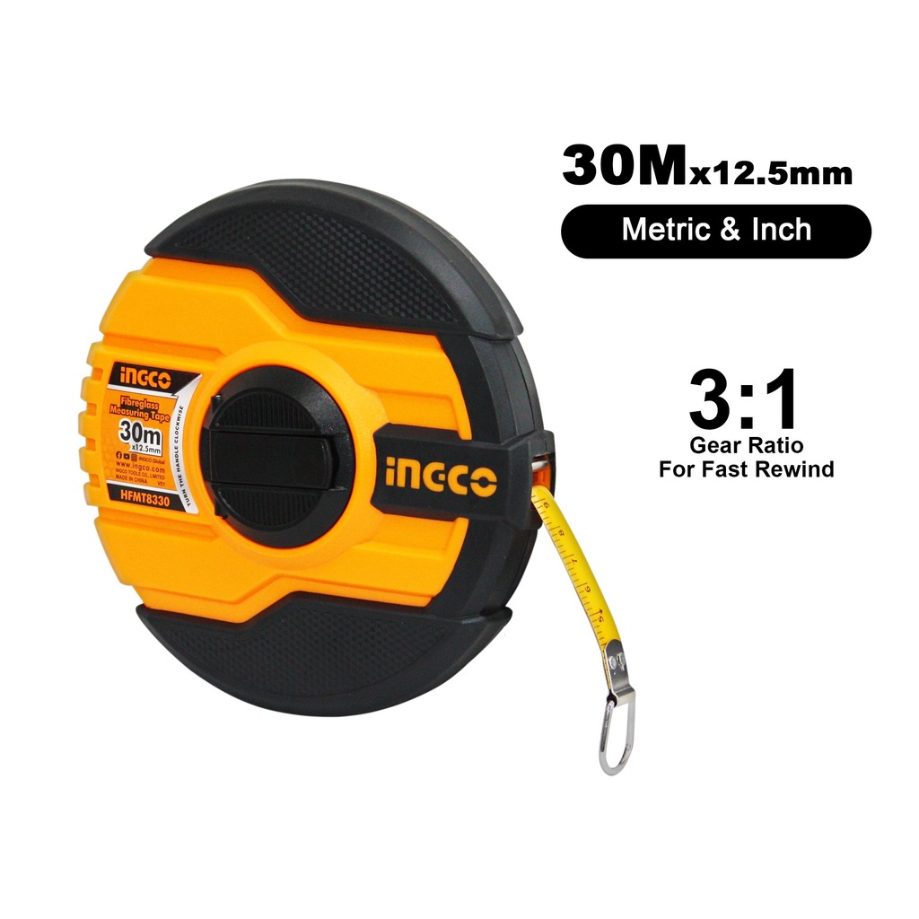 thước dây 30 mét làm bằng sợi thủy tinh 300m x 12.5mm Ingco HFMT8330