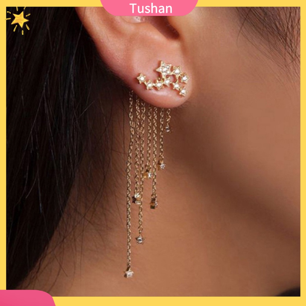 Khuyên tai chuỗi hình ngôi sao đính đá long lanh xinh xắn