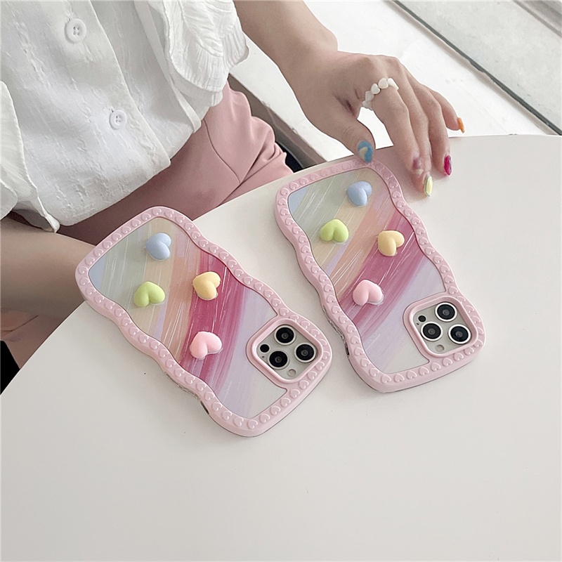 Ốp Điện Thoại TPU Dẻo IMD Viền Lượn Sóng In Hình Trái Tim Cho iphone Case 13 Pro Max 12 Pro Max 11ProMax