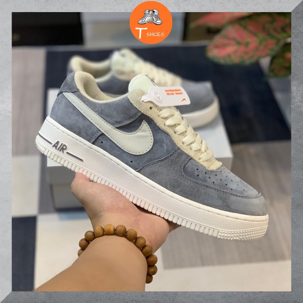 Giày Thể Thao Nam Nữ Nike_Air Force Xám Da Lộn Hàng Cao Cấp Full Phụ Kiện