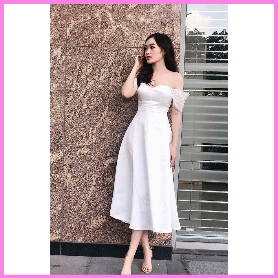 Đầm dự tiệc cúp ngực trễ vai dáng dài - Viva Dress [ Váy trắng dự Tiệc ] | BigBuy360 - bigbuy360.vn