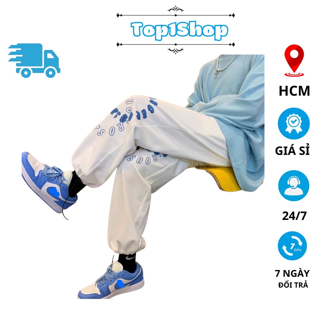 Quần Ổng Rộng Nam Nữ Unisex - Quần Jogger Thêu Chữ Ulzzang Dây Rút Ở Gấu - Top1shop