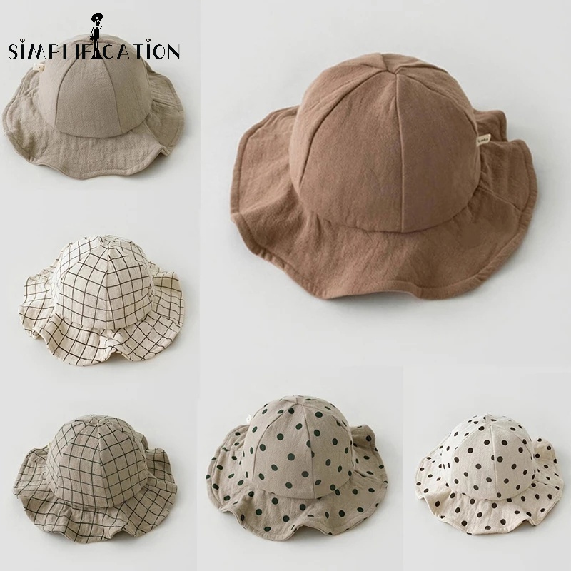 Nón Tai Bèo Bằng Cotton Mềm Mại Thoải Mái Họa Tiết Chấm Bi/Chấm Bi Phong Cách Cổ Điển Chống Tia UV Dành Cho Bé Khi Đi Biển