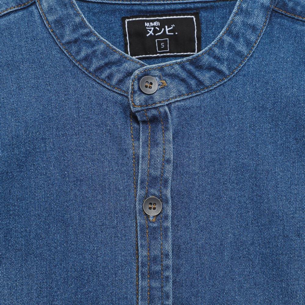 Áo Sơ Mi Nam, Sơ Mi Nam Numbi Jean Cổ Trụ, Chất Vải Denim Dày Dặn, SM005094, SOMEHOW -z1