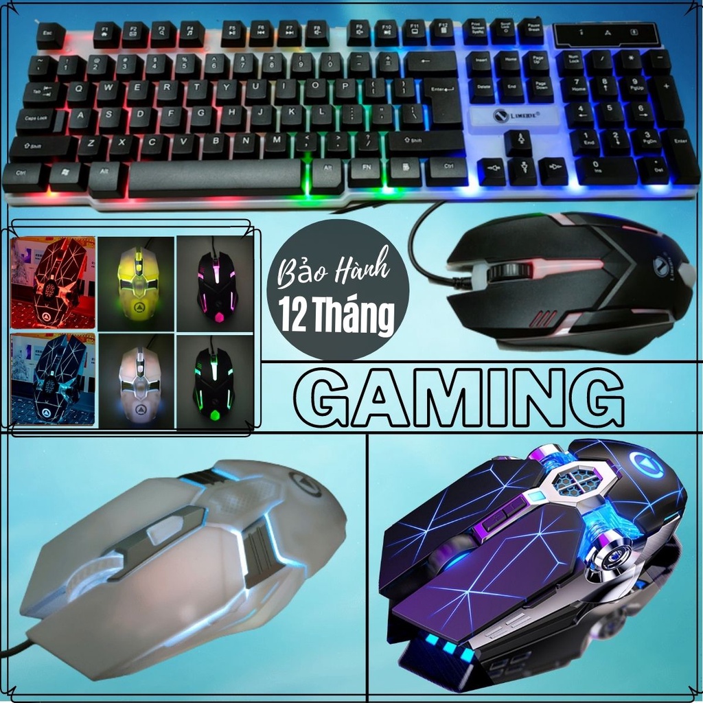 Combo Chuột và Bàn Phím Gaming Cho Máy Tính, Loại Bluetooth + Có Dây - Kèm Led 7 Màu Với Nhiều Mức DPi Tùy Chỉnh -BH 12T